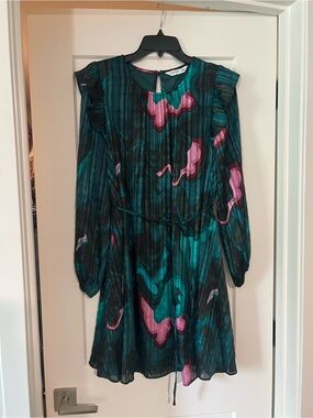 Nine West Green and Pink Sparkly Long Sleeve Dress